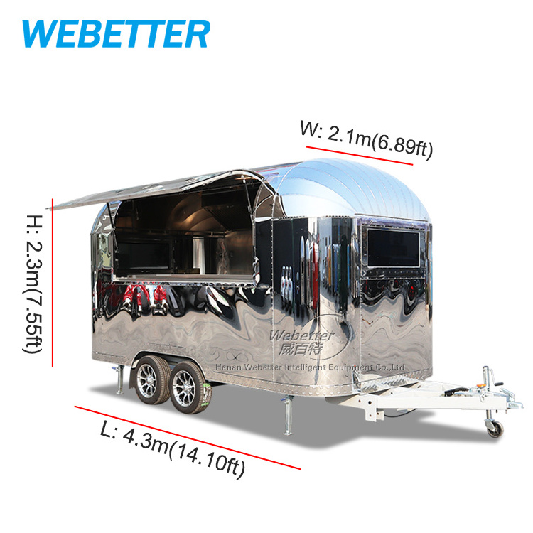 Airstream ice cream food truck stainless steel bbq popcorn hot dog concession food trailer united states food cart for sale