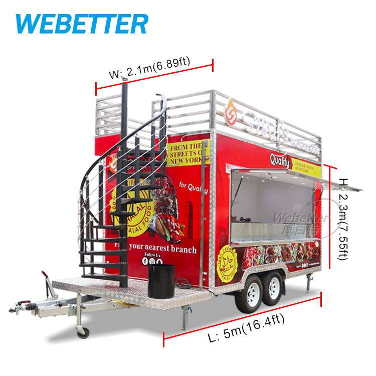 WEBETTER Double Decker Mobile Bar Beer Drinks Fast Food Truck Catering Fully Equipped Two Story BBQ Food Trailer for Sale