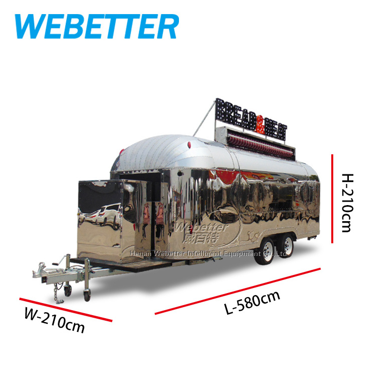 Outdoor street stainless steel coffee pizza fast food van trailer airstream mobile kitchen fast food truck trailer for sale