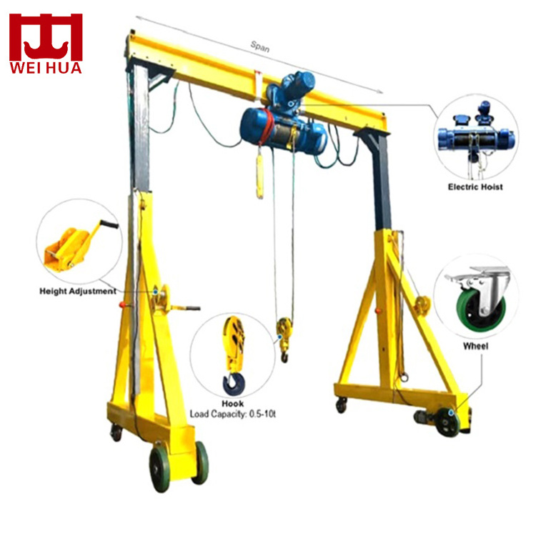 customized height adjustable single beam 1ton 2ton 3ton 4ton 5ton 6ton 10ton small mini portable mobile gantry cranes