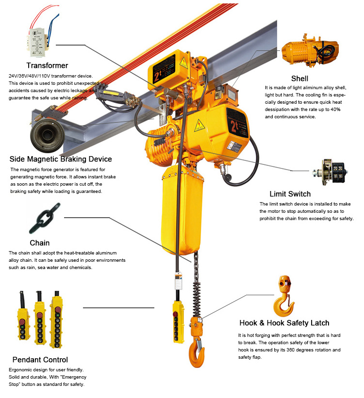 China supplier chain type electric hoist 1 ton 2 ton 110 volts for sale