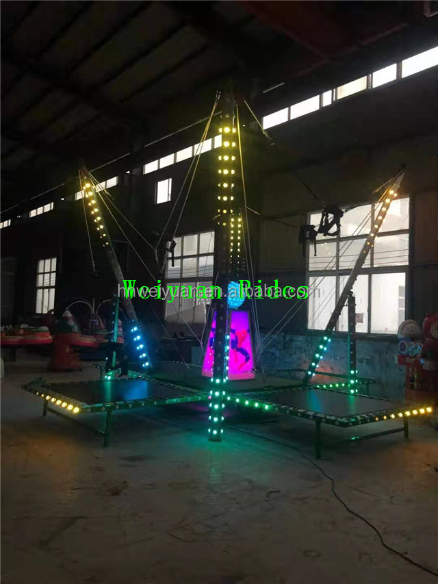 2023 New Four People Motor Bungee Jumping Trampoline With Lights Music For Kids Amusement Park Rides