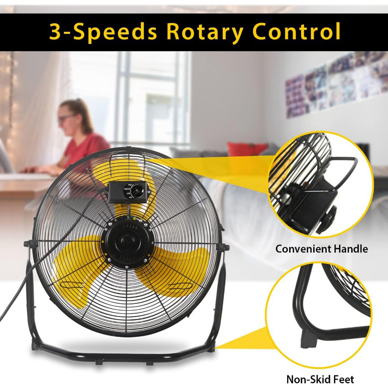 360 Degree Tilt 18 Inch 3 Speed High Velocity Floor Fan Heavy Duty Metal Industrial Shop Fan