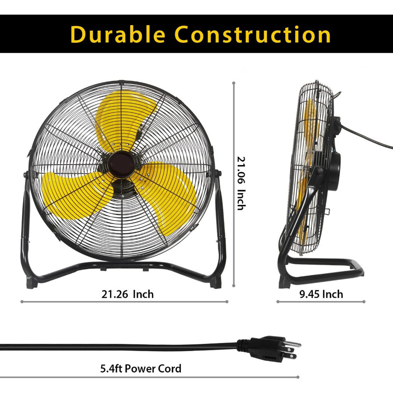 360 Degree Tilt 18 Inch 3 Speed High Velocity Floor Fan Heavy Duty Metal Industrial Shop Fan