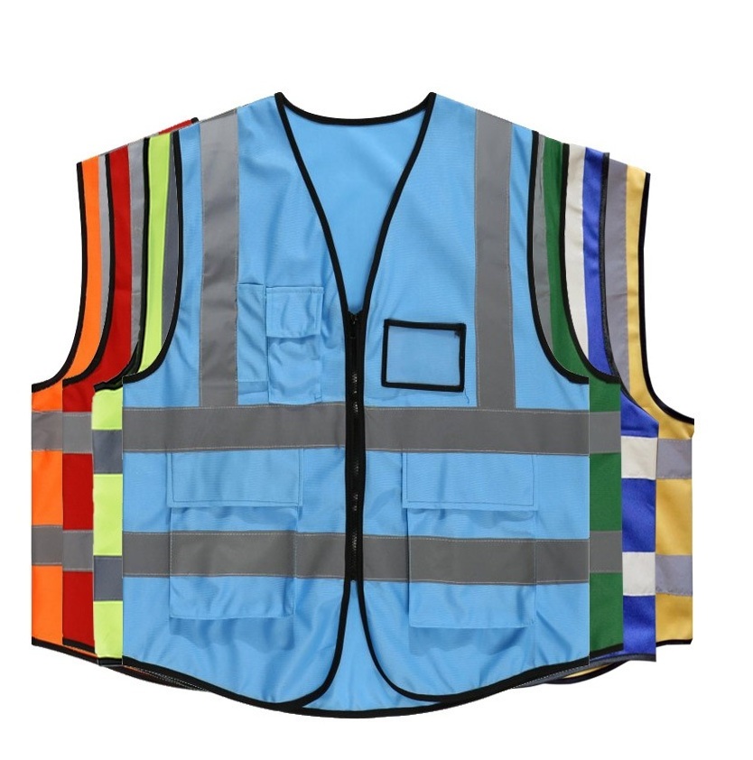 Factory price Reflective safety clothing with pockets 100% Polyester safety vest