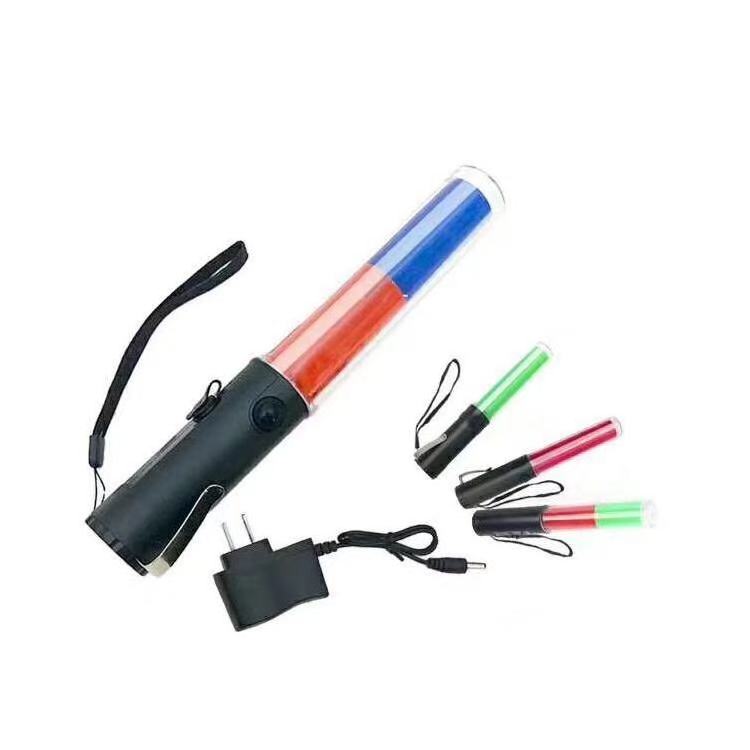 Red Blue Green Rechargeable Led Flashlight traffic baton wand With Hook And Magnet