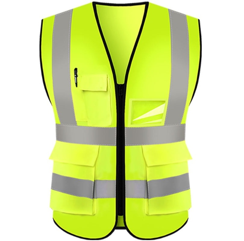 High Visibility Neon Yellow Safety Vest with Reflective Strips