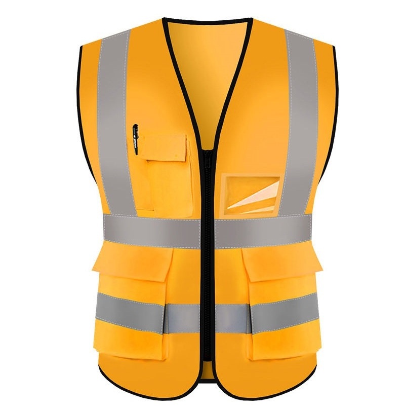 High Visibility Neon Yellow Safety Vest with Reflective Strips