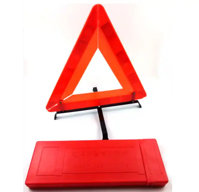 Red safety reflective traffic warning triangle for emergency