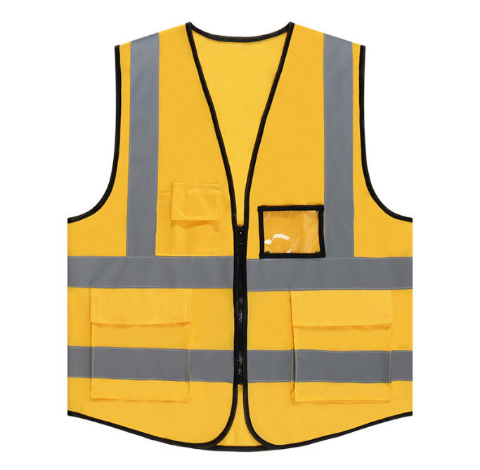 Yellow orange security traffic jacket with pocket men reflective clothing vest