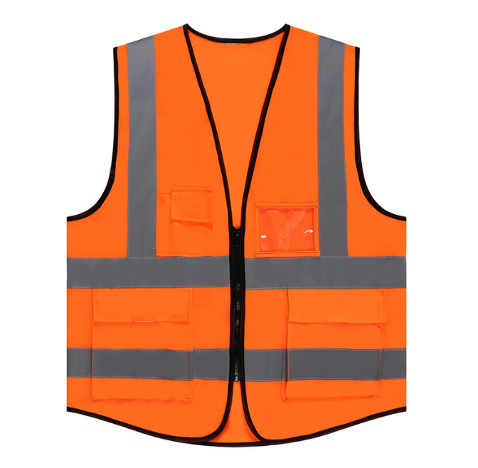 Yellow orange security traffic jacket with pocket men reflective clothing vest