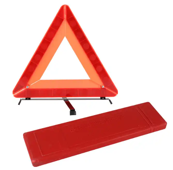 Red safety reflective traffic warning triangle for emergency