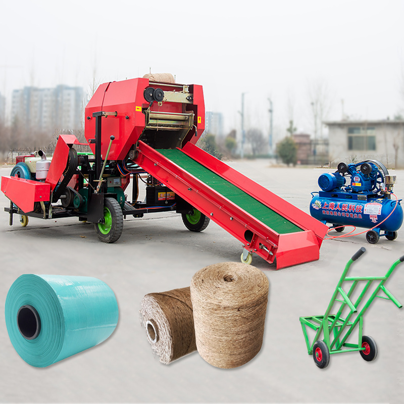 mini round silage hay baler wrapper machine agriculture corn silage forage straw alfalfa grass twine diesel motor baler for sale