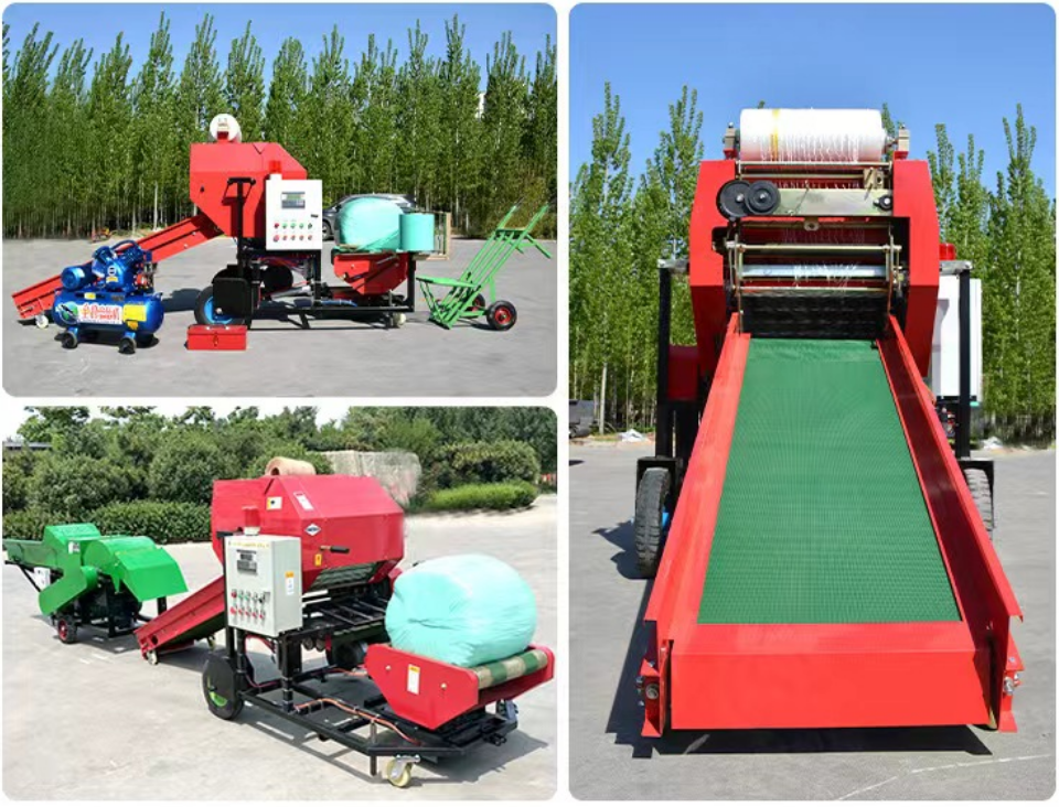 mini round silage hay baler wrapper machine agriculture corn silage forage straw alfalfa grass twine diesel motor baler for sale