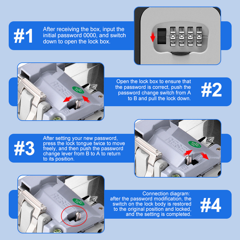 XBT Portable Key Lock Box 4 Digit Combination for House Wall Indoor Outdoor Storage Mounted Safe Key Lock Box