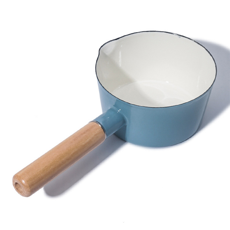 Wholesale Factory Price 15cm Milk Deep Enamel Pot Set Cookware with Wooden Lid