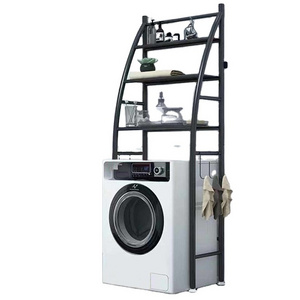 3-Tier Laundry Room Shelf Over The Toilet/ Washing Machine Storage Rack Bathroom Organizer with Clothes Hanging Rod