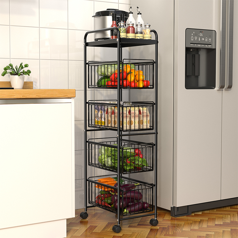 Multipurpose Kitchen Large Metal Fruit Vegetable Baskets 3-5 Tiers Utility Storage Shelf Organizer Trolley Rolling Cart