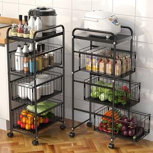 Multipurpose Kitchen Large Metal Fruit Vegetable Baskets 3-5 Tiers Utility Storage Shelf Organizer Trolley Rolling Cart