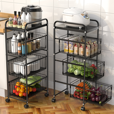 Multipurpose Kitchen Large Metal Fruit Vegetable Baskets 3-5 Tiers Utility Storage Shelf Organizer Trolley Rolling Cart