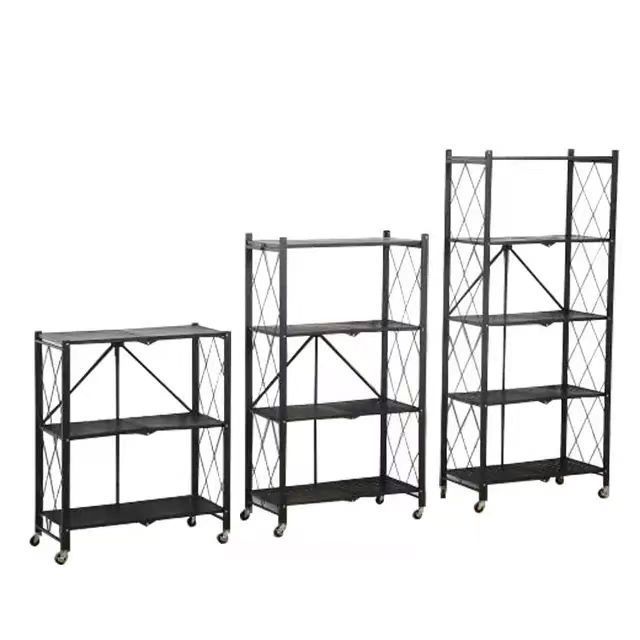 Multifunctional 3 Tier Folding Storage Shelves Kitchen Oven Foldable Storage Shelf Kitchen Display Rack Folding Shelf