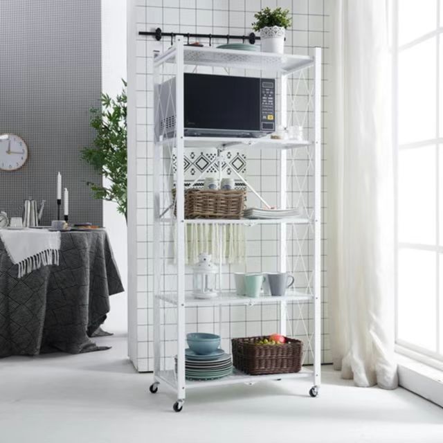 Multifunctional 3 Tier Folding Storage Shelves Kitchen Oven Foldable Storage Shelf Kitchen Display Rack Folding Shelf