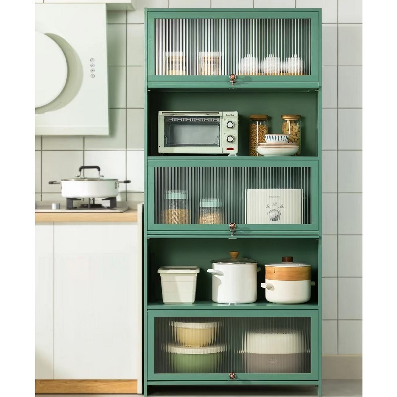 Standing Kitchen Cabinet with Flipping-up Dustproof Door Bamboo Kitchen Storage Cabinet for Bowl Spice Dishes Organizer