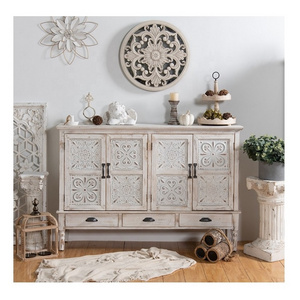 Living Room Interior Storage Craft Wood Carving Cabinet Rustic China Wooden Cupboard Vintage Reclaimed Side Curio Cabinet