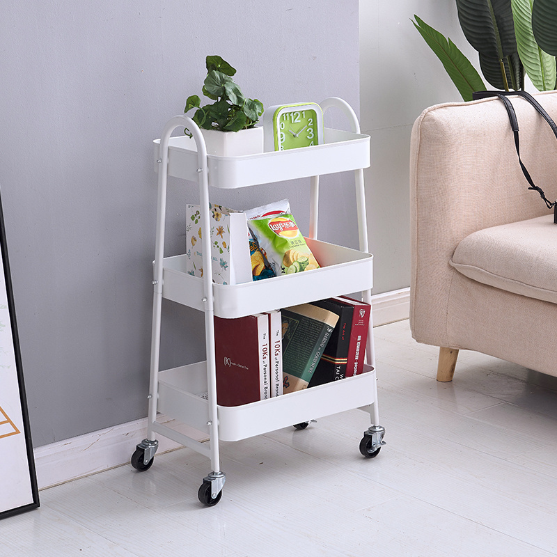 Strong Load-bearing 3 Tier Rolling Utility Cart Home Storage Shelves Multifunction Kitchen Storage Rack Trolley Service Cart