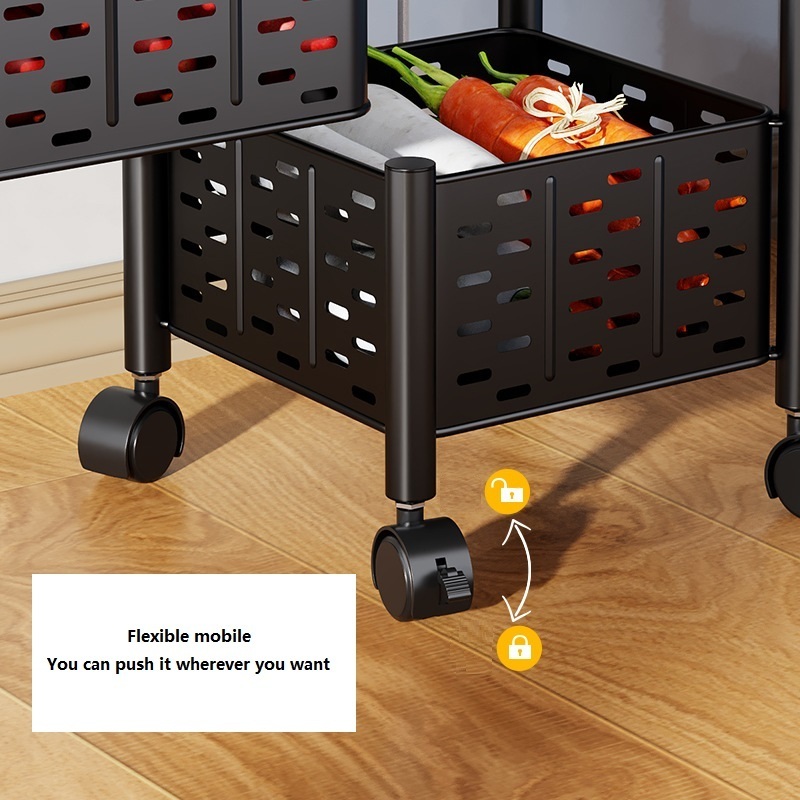 5 Tier Metal Trolley Utility Rolling Folding Carts For Bathroom Kitchen Push Square Foldable Fruit Storage Baskets