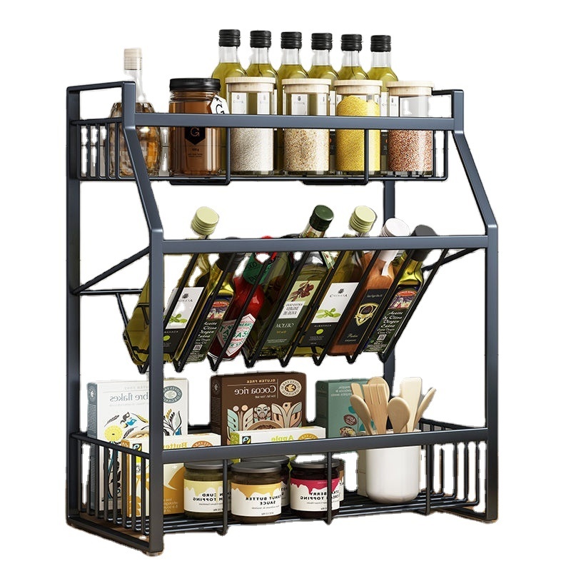 Metal Iron Standing Spice Rack Organizer 3-tier Shelf Organizer Counter top Storage Kitchen Seasoning Rack Holder Organizer