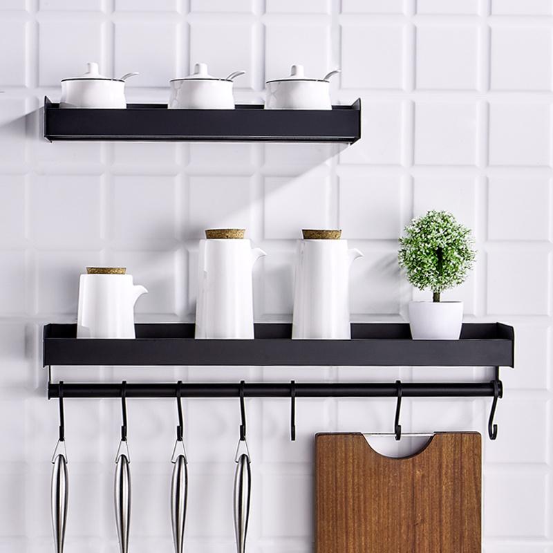 Customized Metal Black Hanging Spice Rack Wall Mount Over Stove Spice Organizer Shelf Rack For Kitchen Wall Rack