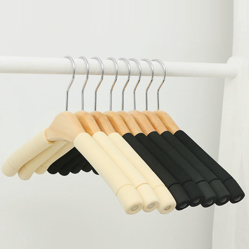 Ladies And Men's Non-slip Sponge Covered Wooden Clothes Hanger Non-trace Hanging Clothes Rack For Clothes Stores Household