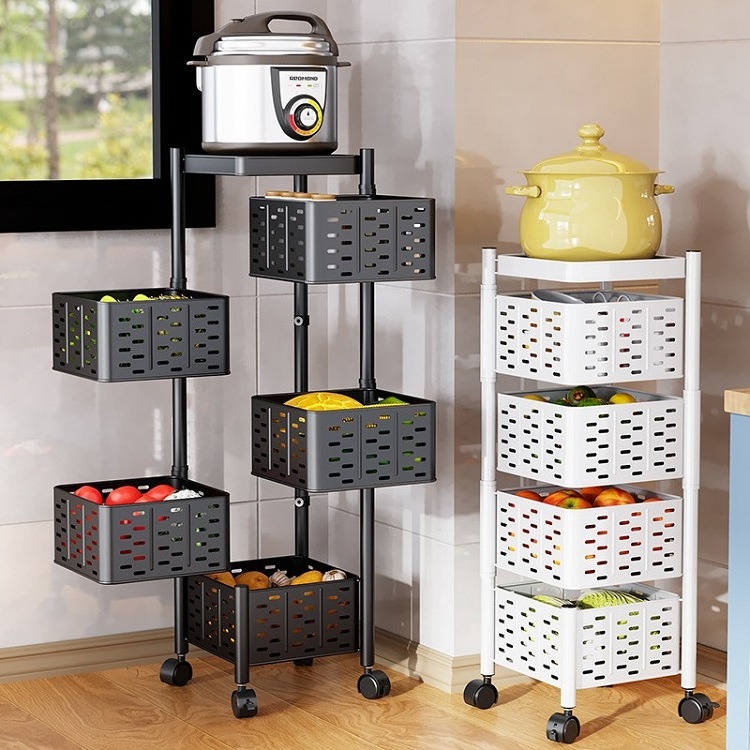 5 Tier Metal Trolley Utility Rolling Folding Carts For Bathroom Kitchen Push Square Foldable Fruit Storage Baskets