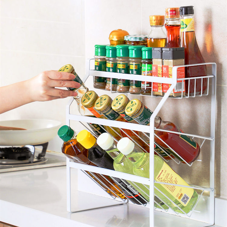 Metal Iron Standing Spice Rack Organizer 3-tier Shelf Organizer Counter top Storage Kitchen Seasoning Rack Holder Organizer