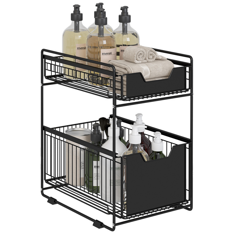 Under Sink Organizer Under Bathroom Sink Storage 2 Tier Organzier Bath Collection Baskets with Hooks