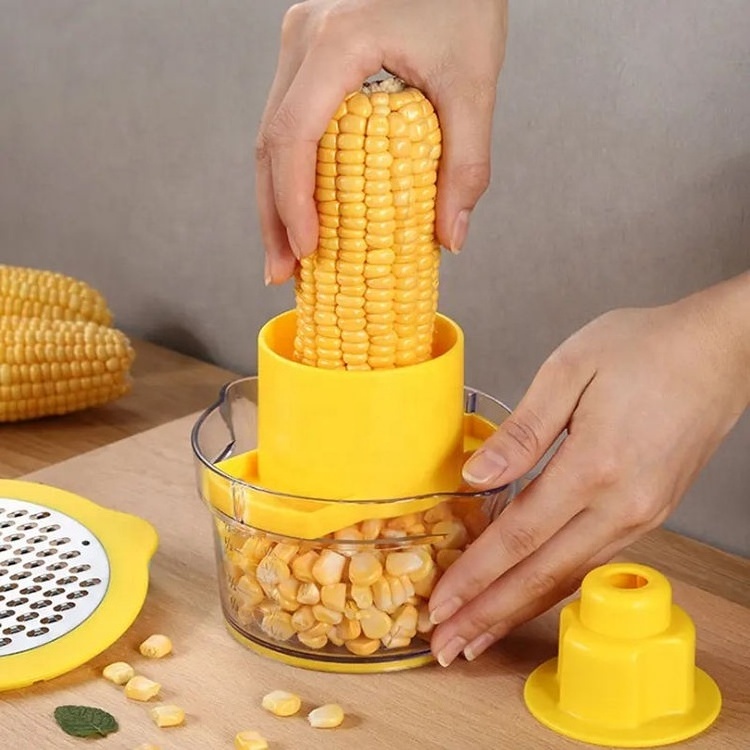 Corn Thresher 4 in 1 Kitchen items gadgets Cob Corn Stripper With Built-In Measuring Cup And Grater Slicer Peeler Ginger Grater