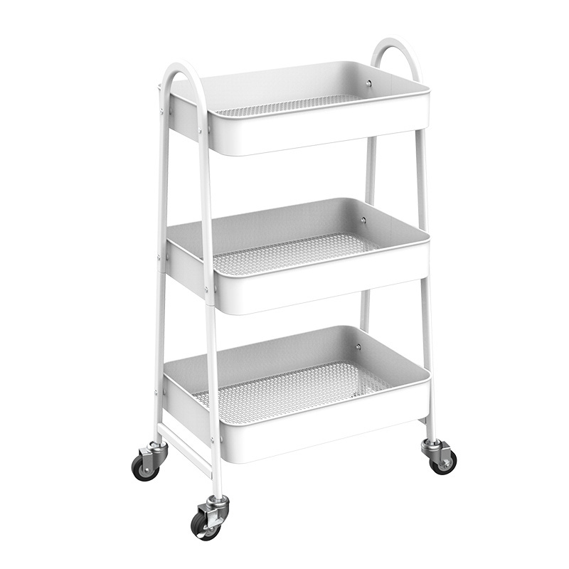 Strong Load-bearing 3 Tier Rolling Utility Cart Home Storage Shelves Multifunction Kitchen Storage Rack Trolley Service Cart