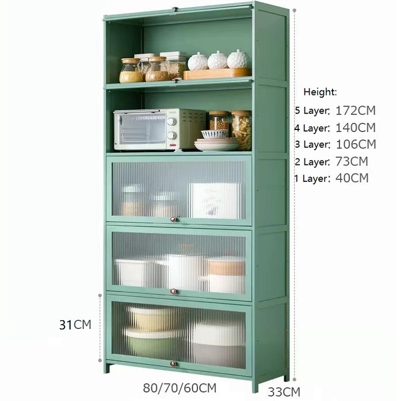 Standing Kitchen Cabinet with Flipping-up Dustproof Door Bamboo Kitchen Storage Cabinet for Bowl Spice Dishes Organizer