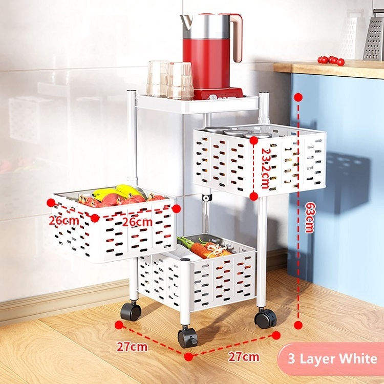 5 Tier Metal Trolley Utility Rolling Folding Carts For Bathroom Kitchen Push Square Foldable Fruit Storage Baskets