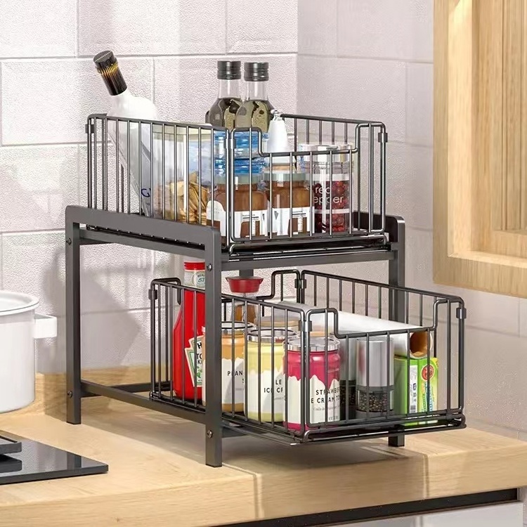 Expandable Shelf Kitchen 2-tier Cabinet Rack Under Sink Organizer Spice Rack