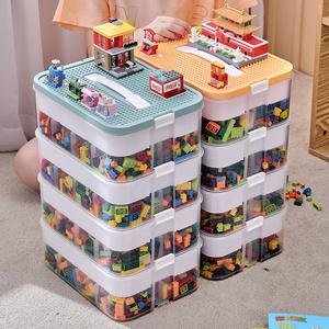 Storage Organizer Bins Plastic Kids Child Toy Containers with Bricks Base plate Lids Storage Boxes bins