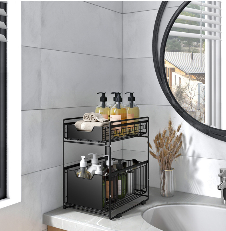 Under Sink Organizer Under Bathroom Sink Storage 2 Tier Organzier Bath Collection Baskets with Hooks