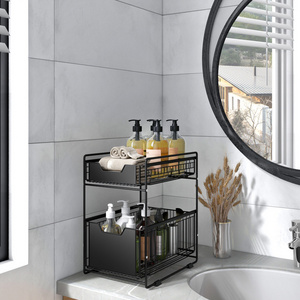 Under Sink Organizer Under Bathroom Sink Storage 2 Tier Organzier Bath Collection Baskets with Hooks