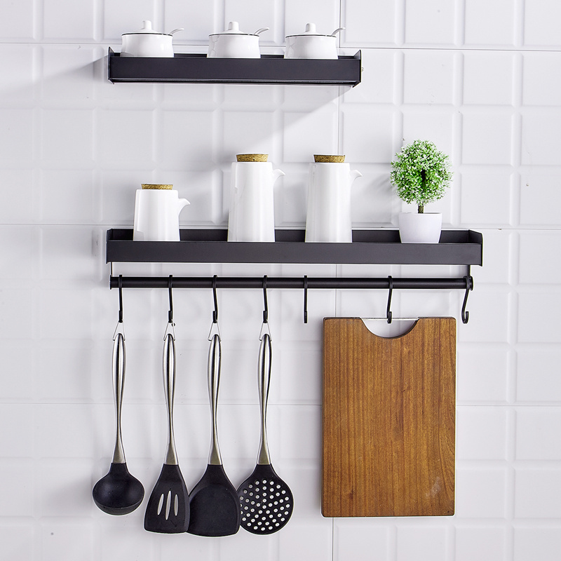 Customized Metal Black Hanging Spice Rack Wall Mount Over Stove Spice Organizer Shelf Rack For Kitchen Wall Rack