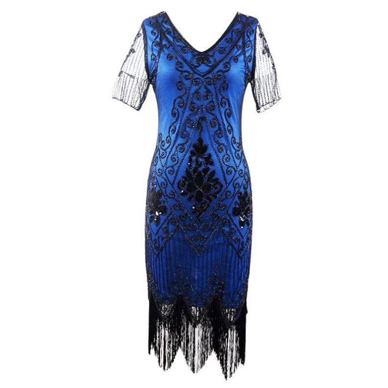 New Fashion Girls Retro Tassel Women's 1920s Dress Sequin Art Deco Flapper Dress Short Sleeve Slim Pencil Dress