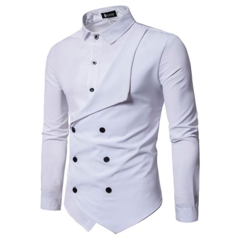 Wholesale Men New Arrival Court Style Double-breasted Shirt Long Sleeve Lapel Collar Button Solid Color Casual Shirt