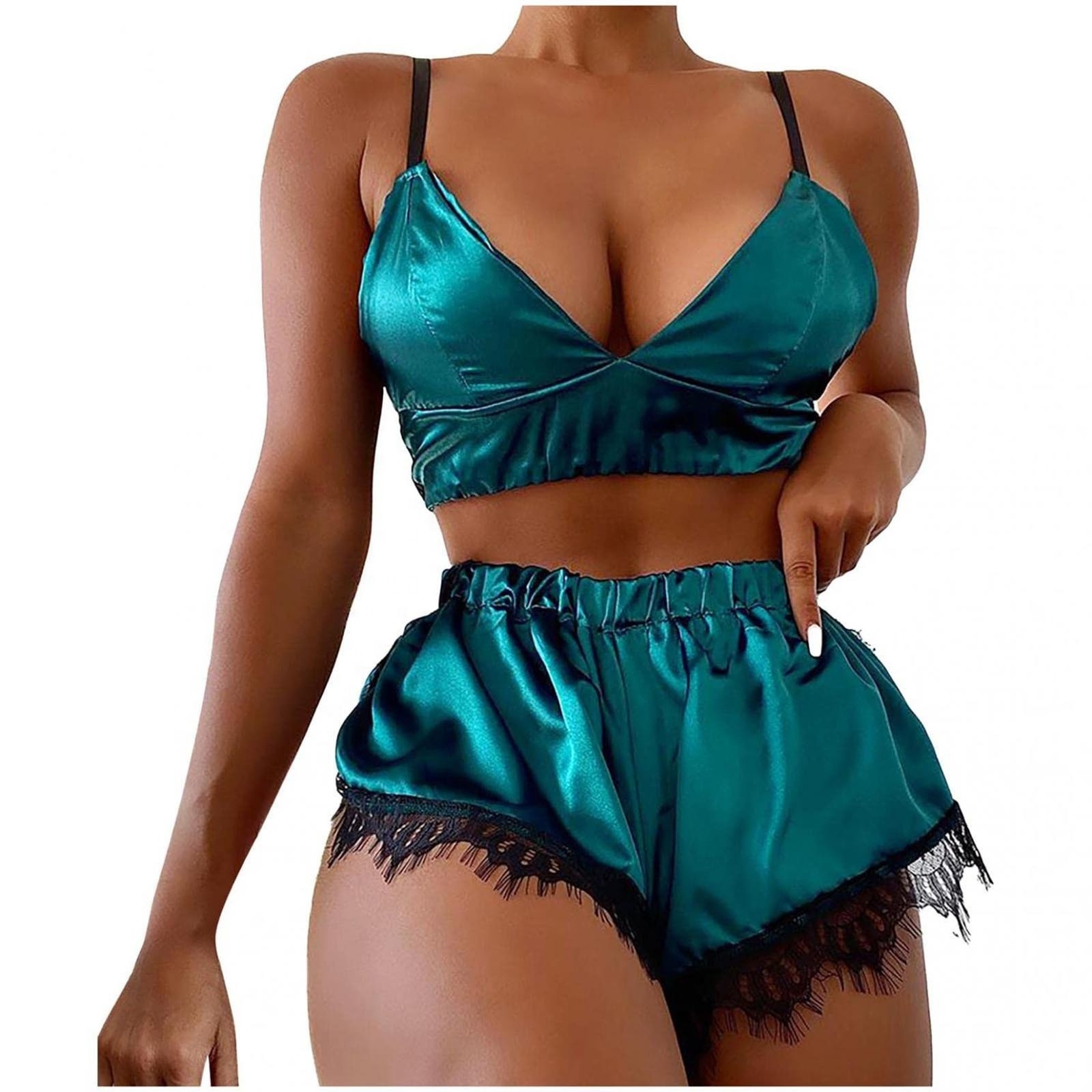 X2114 Custom Logo Sexy Lingerie 2pcs Lace Satin Bra shorts sets Mature  Lounge wear sets Women's Sleepwear Nighty Sexy Bra Shorts |  BestSuppliers.com