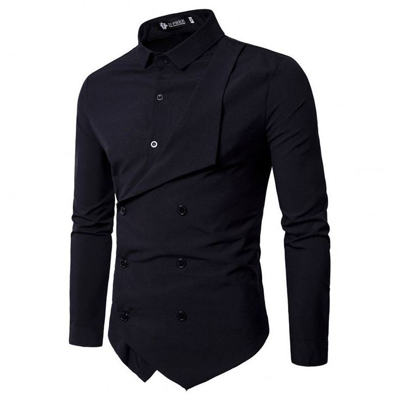 Wholesale Men New Arrival Court Style Double-breasted Shirt Long Sleeve Lapel Collar Button Solid Color Casual Shirt