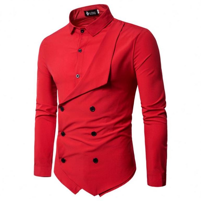 Wholesale Men New Arrival Court Style Double-breasted Shirt Long Sleeve Lapel Collar Button Solid Color Casual Shirt